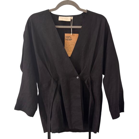 NWT Reistor Power Moves Shirt 100% Hemp Sustainable Lagenlook Black Top Size S - Picture 7 of 10